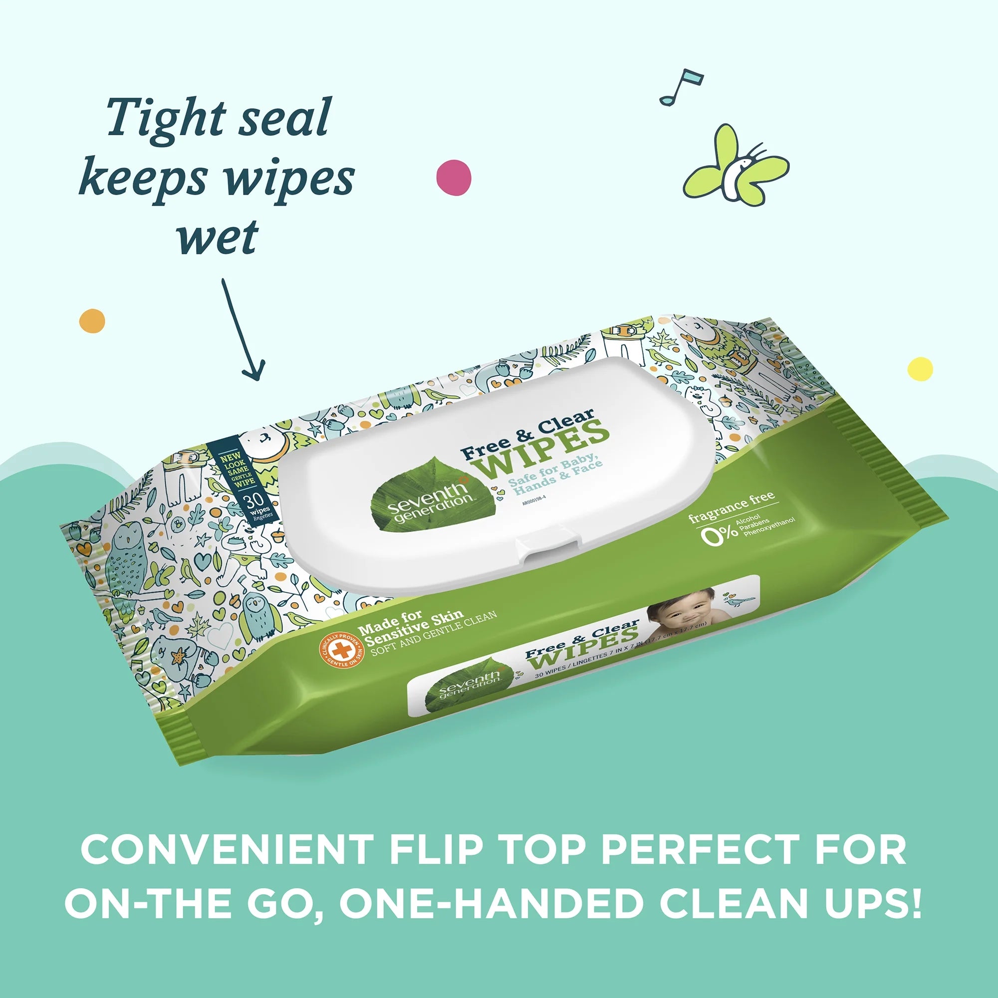 Free & Clear Baby Wipes with Flip Top Dispenser, Travel Size, 30ct