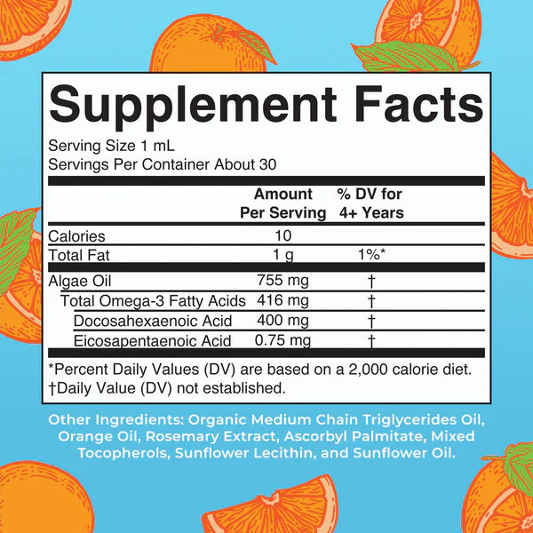 Vegan Orange Omega-3 Liquid Drops, 30 Servings