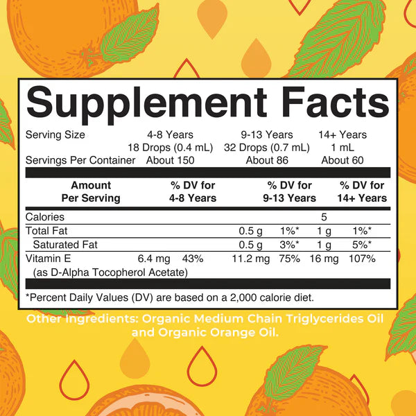 Organic Orange Vitamin E Liquid Drops, 60 Servings
