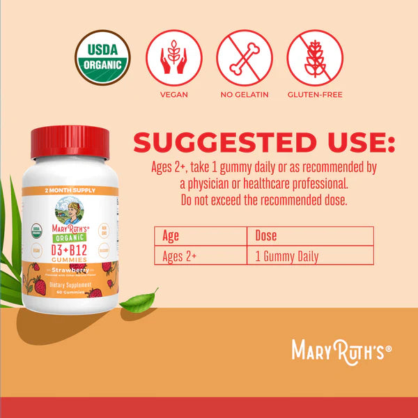 Organic D3+B12 Strawberry Gummies, 60 Servings