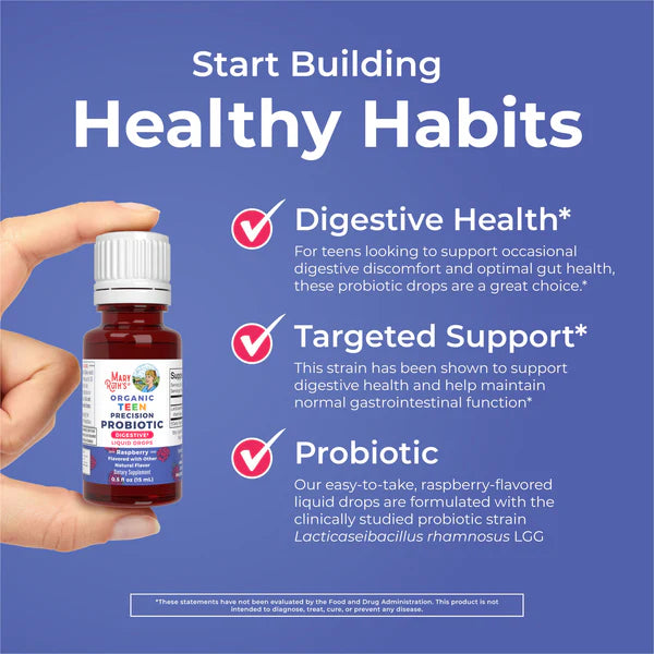 Organic Teen Raspberry Probiotic Digestive Liquid Drops, 30 Servings