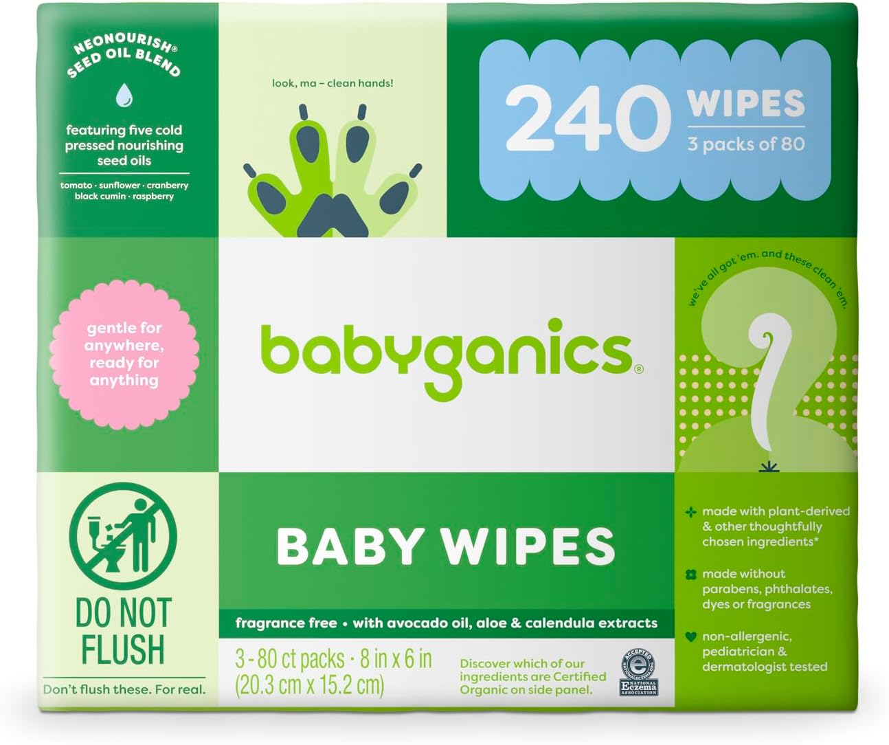 Fragrance-Free Baby Wipes, 240 Count (3 Packs of 80)