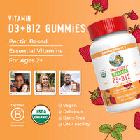 Organic D3+B12 Strawberry Gummies, 60 Servings