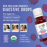 Organic Teen Raspberry Probiotic Digestive Liquid Drops, 30 Servings