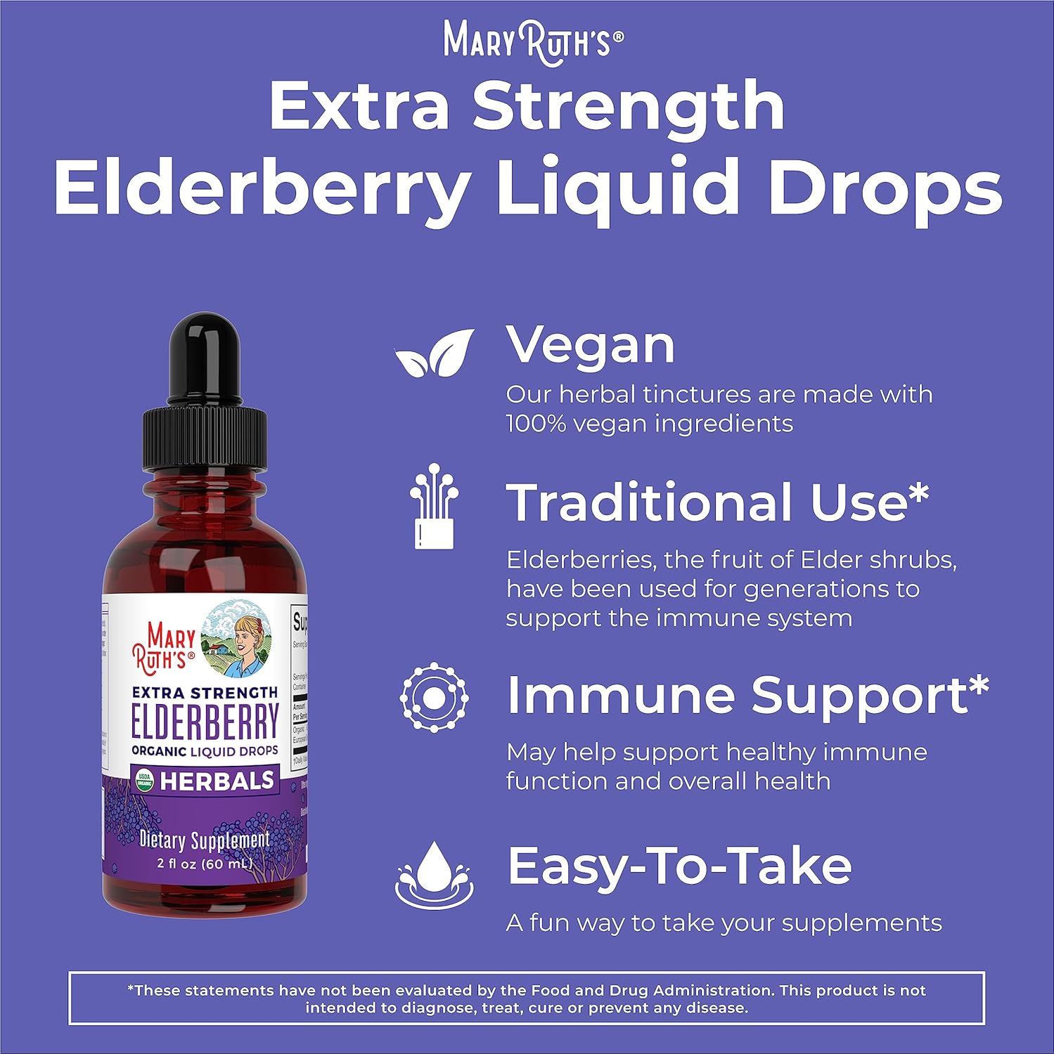 Organic Elderberry Extra Strength Liquid Drops, 60 Servings