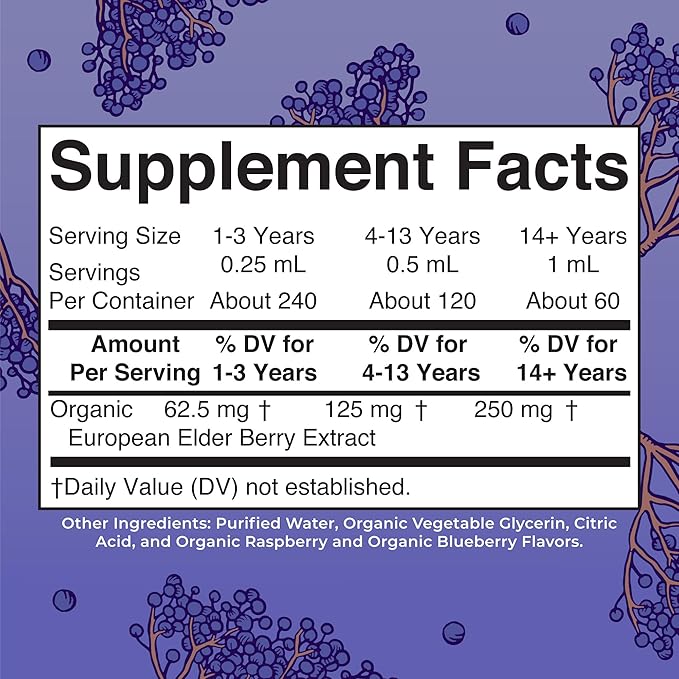 Organic Elderberry Extra Strength Liquid Drops, 60 Servings
