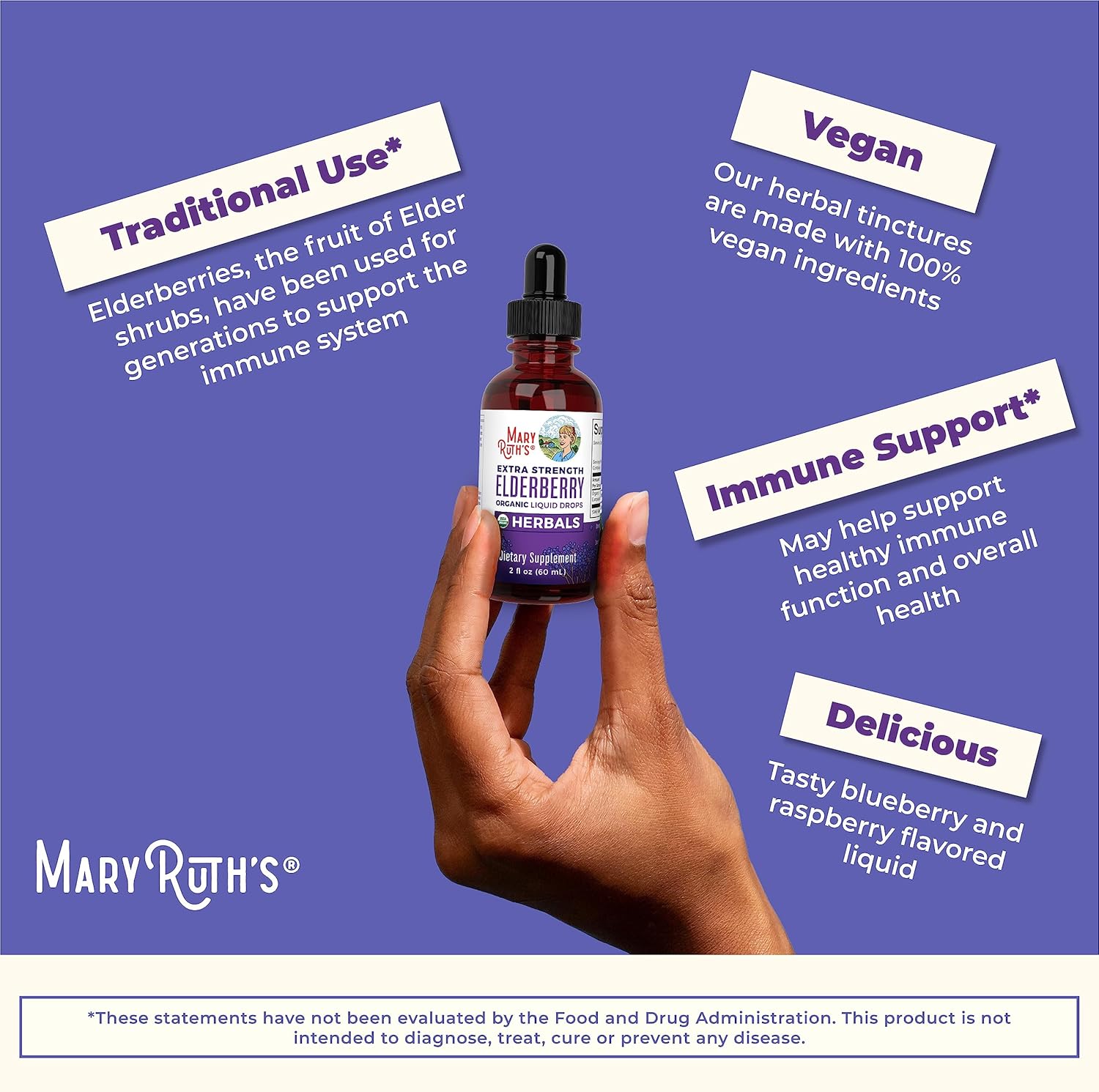 Organic Elderberry Extra Strength Liquid Drops, 60 Servings