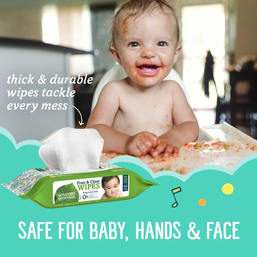 Free & Clear Baby Wipes with Tape Seal, 384ct (6 Packs of 64)