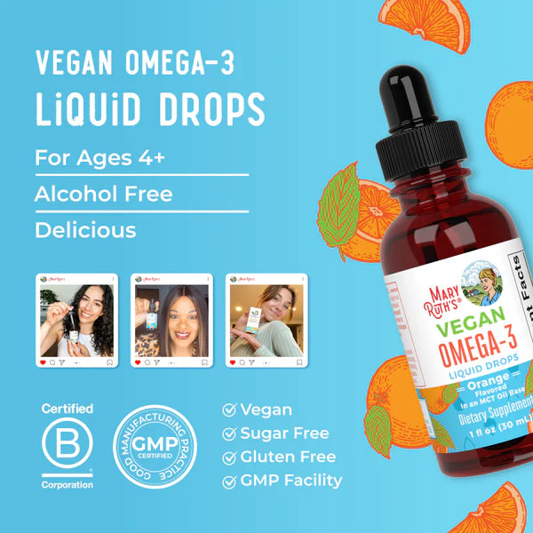 Vegan Orange Omega-3 Liquid Drops, 30 Servings