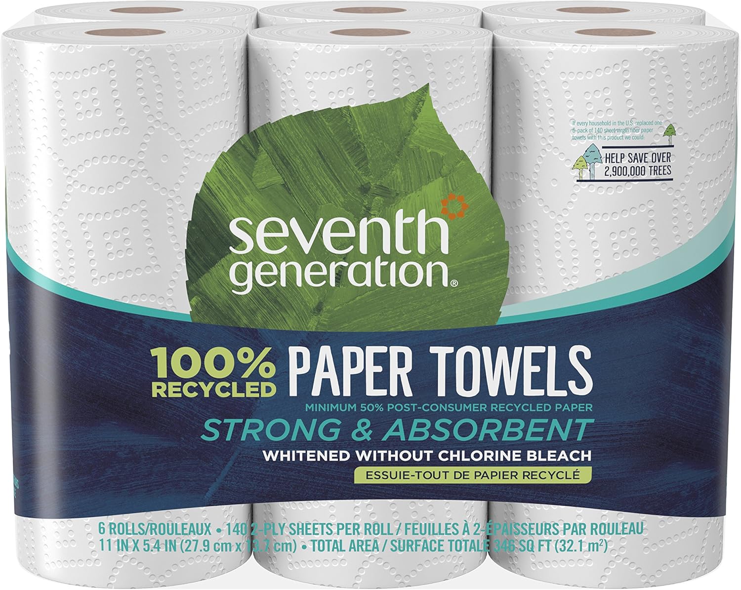 100% Recycled Paper Towels, 2-Ply, 6-Count (Pack of 4)