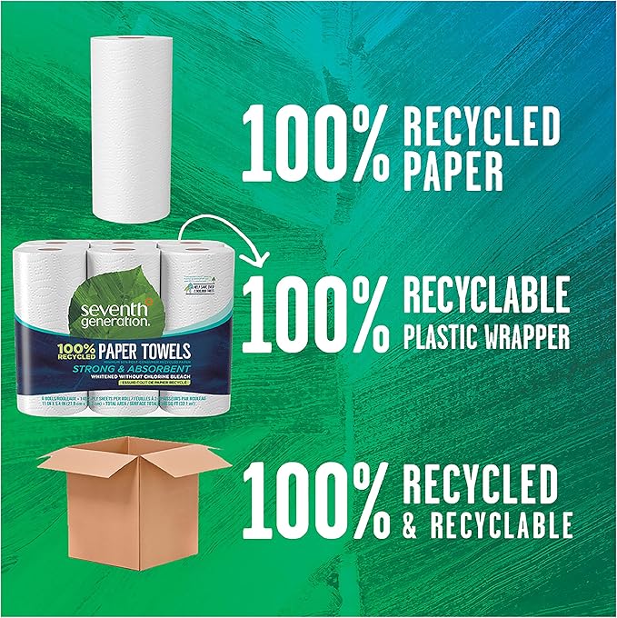 100% Recycled Paper Towels, 2-Ply, 6-Count (Pack of 4)