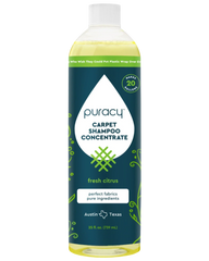 Puracy Carpet Shampoo Concentrate, a natural and fresh citrus cleaner, promises perfect fabrics and pure ingredients.
