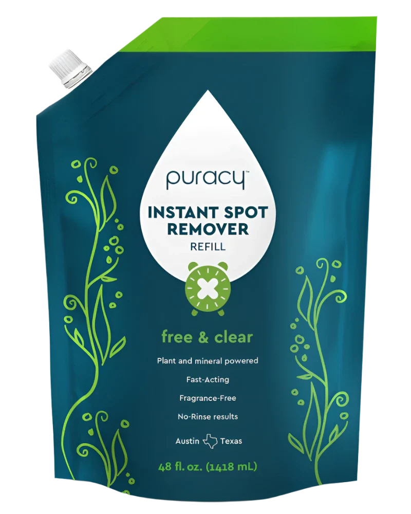 Puracy Instant Spot Remover Refill boasts a free and clear formula for quick, fragrance-free stain removal.
