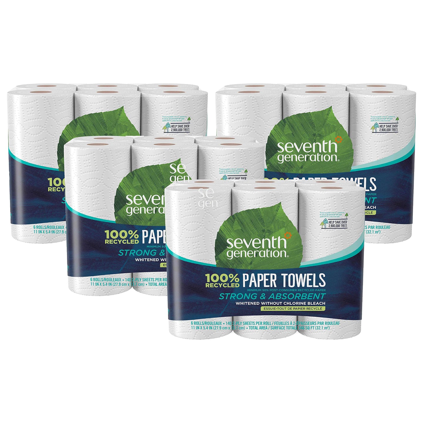 100% Recycled Paper Towels, 2-Ply, 6-Count (Pack of 4)