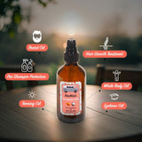 VanMan's Protection Oils in a brown bottle promises beard, hair growth, pre-shampoo, tanning, whole body, and eyebrow oil benefits.
