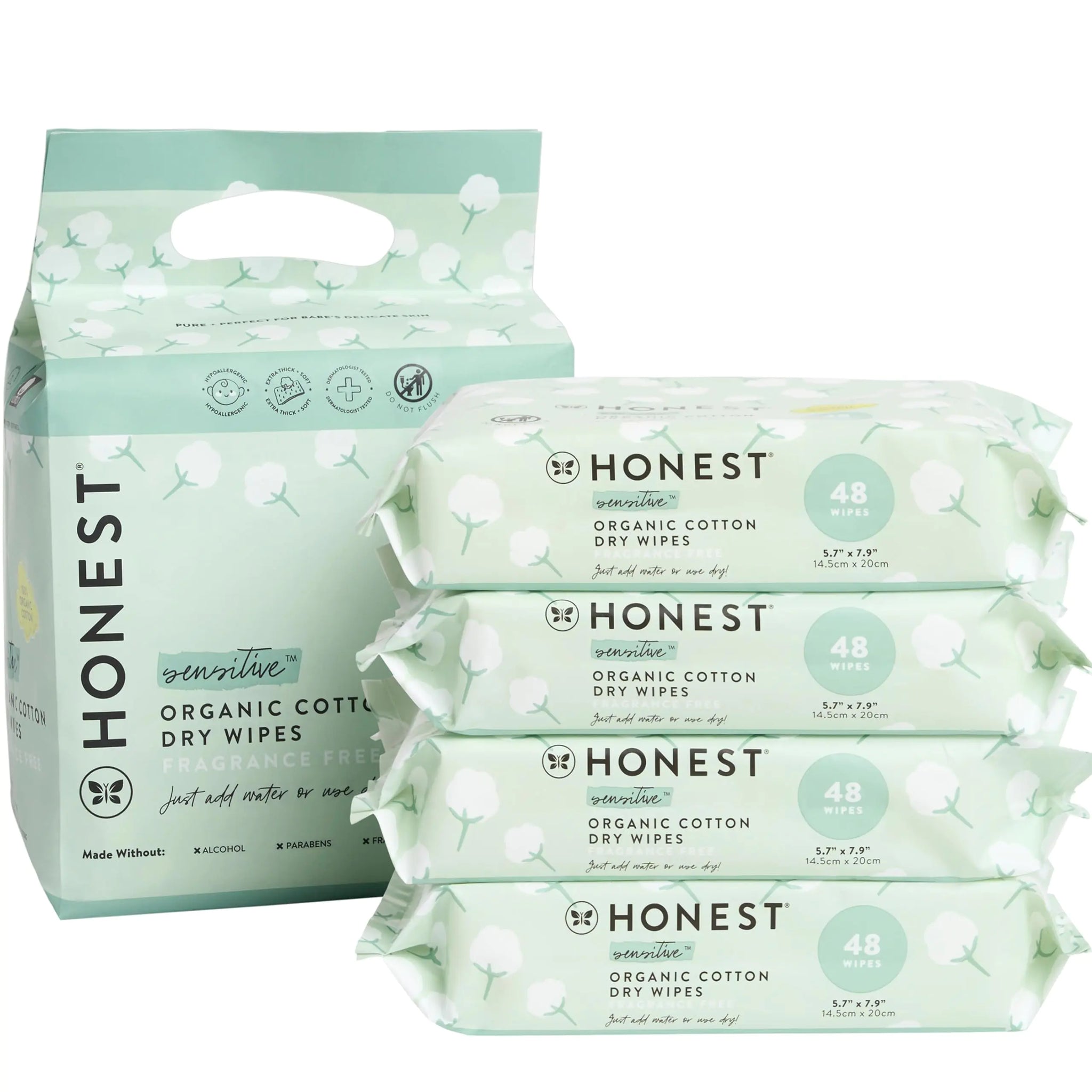 Organic Cotton Dry Wipes, 192 Count (4 Packs of 48)