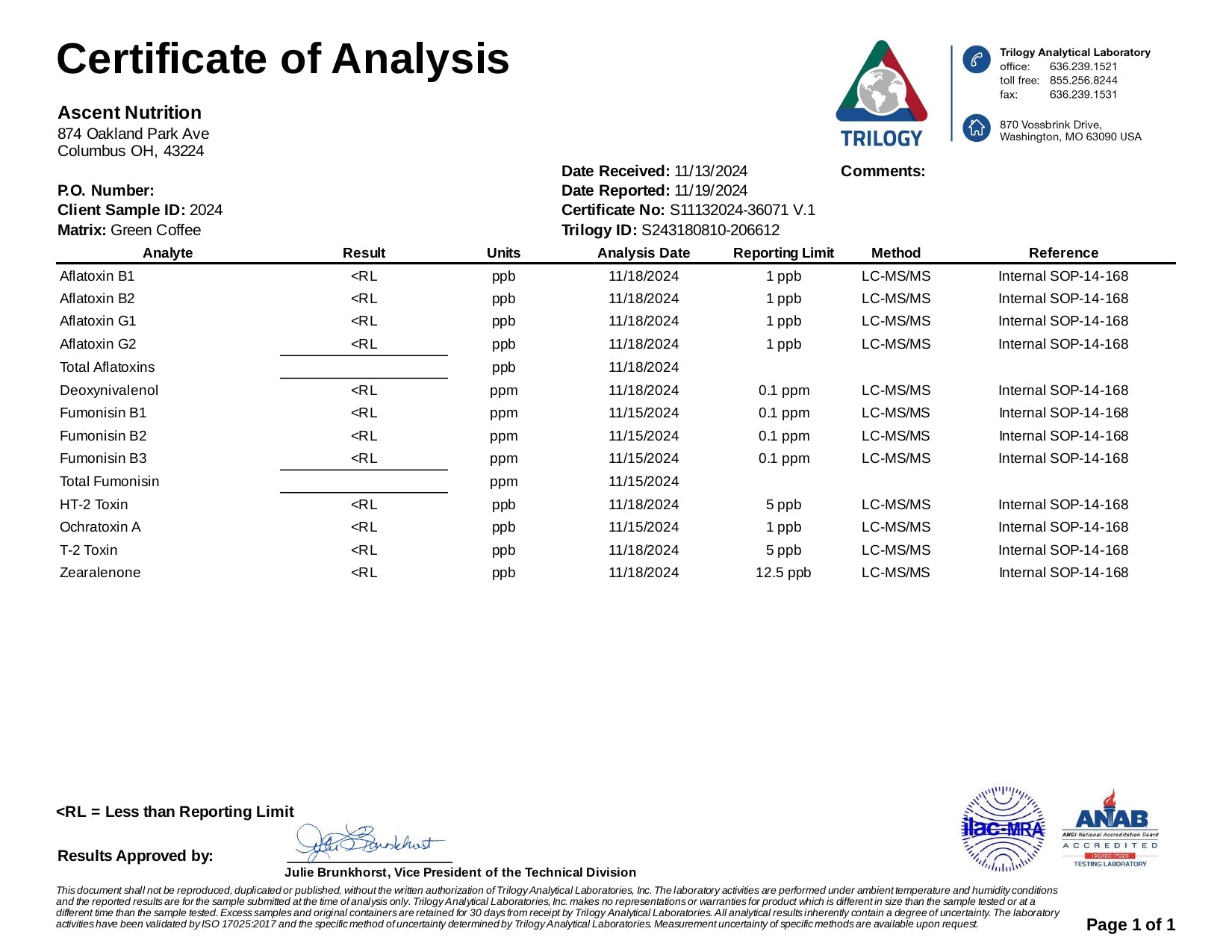 Organic Mycotoxin-Free Coffee