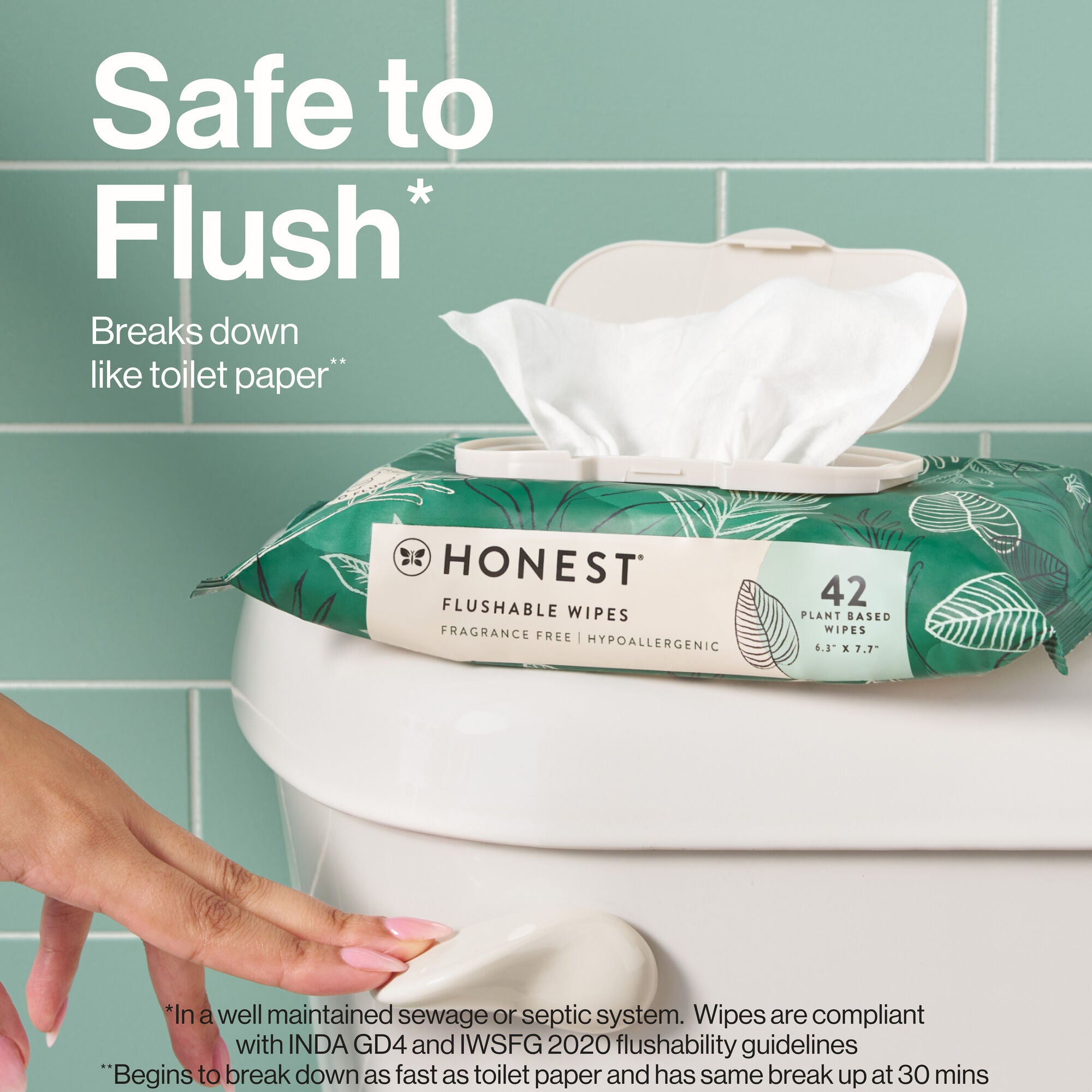 Flushable Fragrance-Free Wipes, Tropical Leaves, 336ct (8 Packs of 42)
