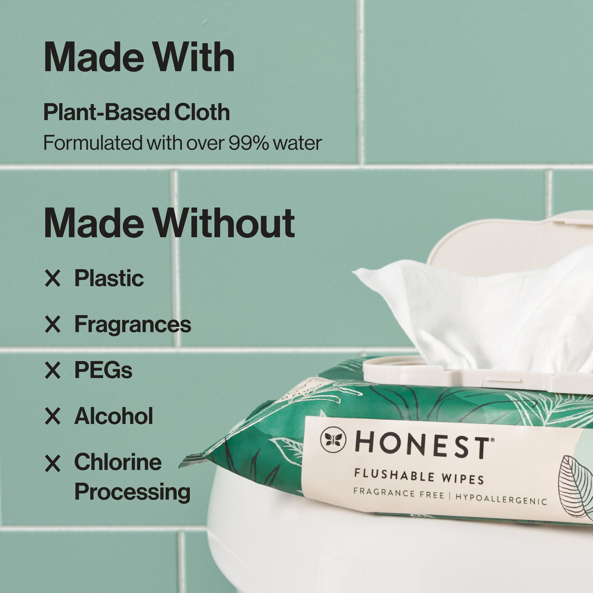 Flushable Fragrance-Free Wipes, Tropical Leaves, 336ct (8 Packs of 42)
