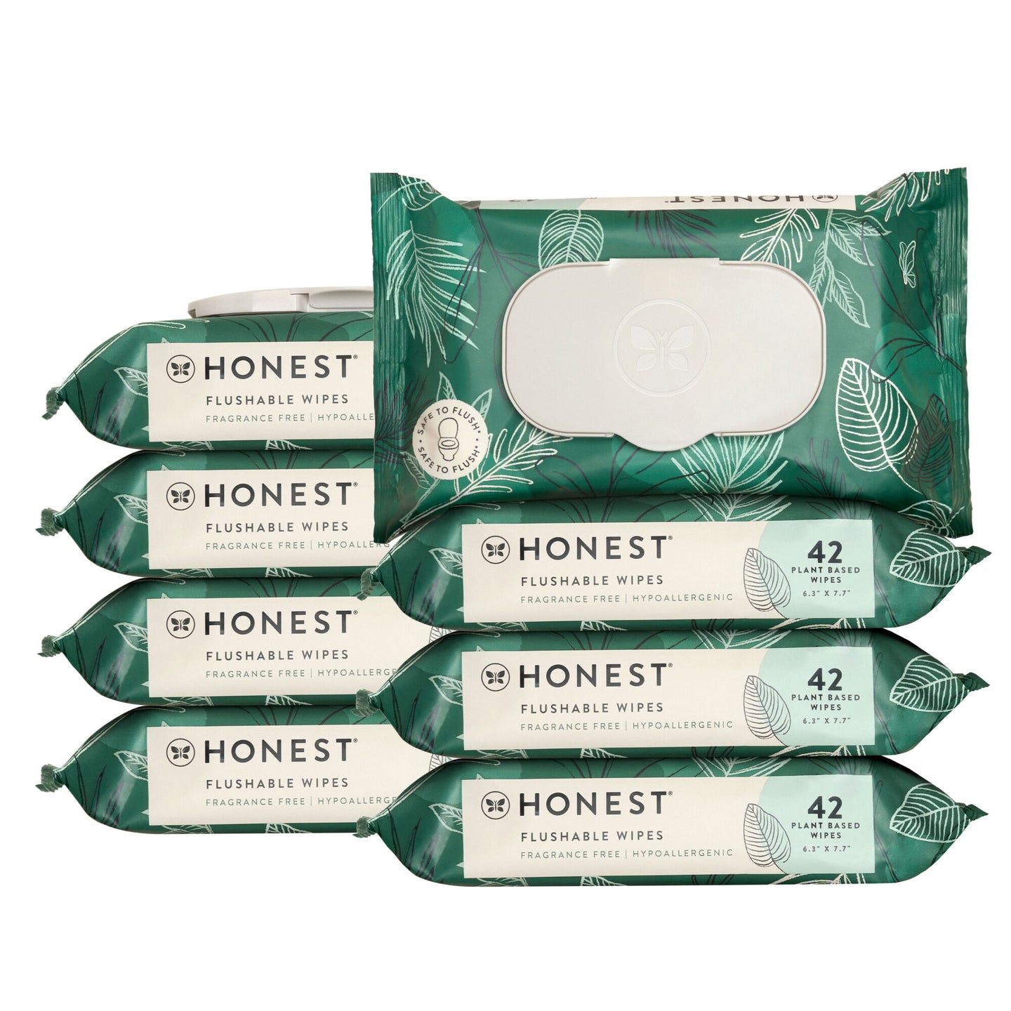 Flushable Fragrance-Free Wipes, Tropical Leaves, 336ct (8 Packs of 42)