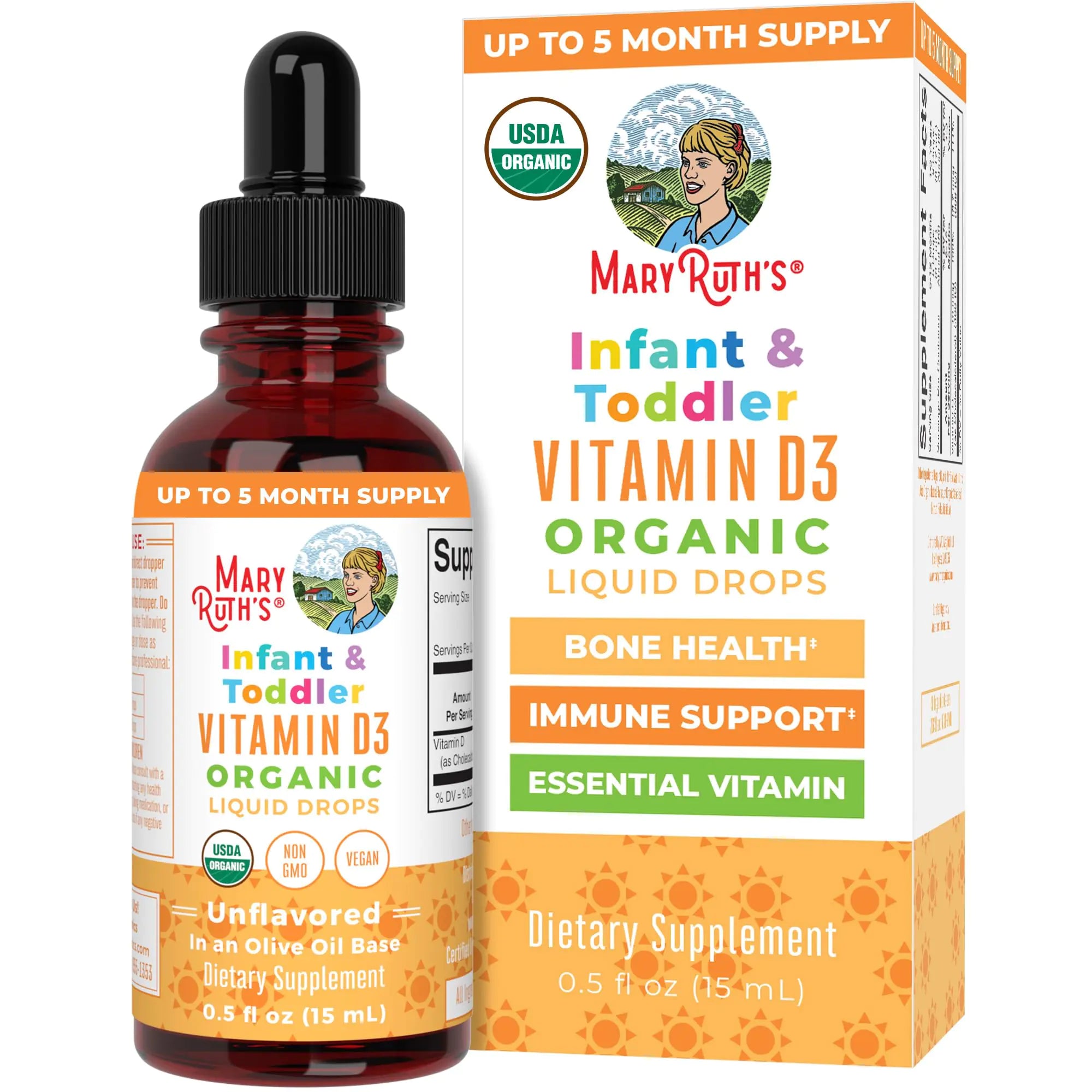 Infant & Toddler Vitamin D3 Organic Liquid Drops, up to 90 Servings
