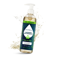 Puracy free and clear laundry detergent promises 64 loads with pure ingredients from Austin, Texas.
