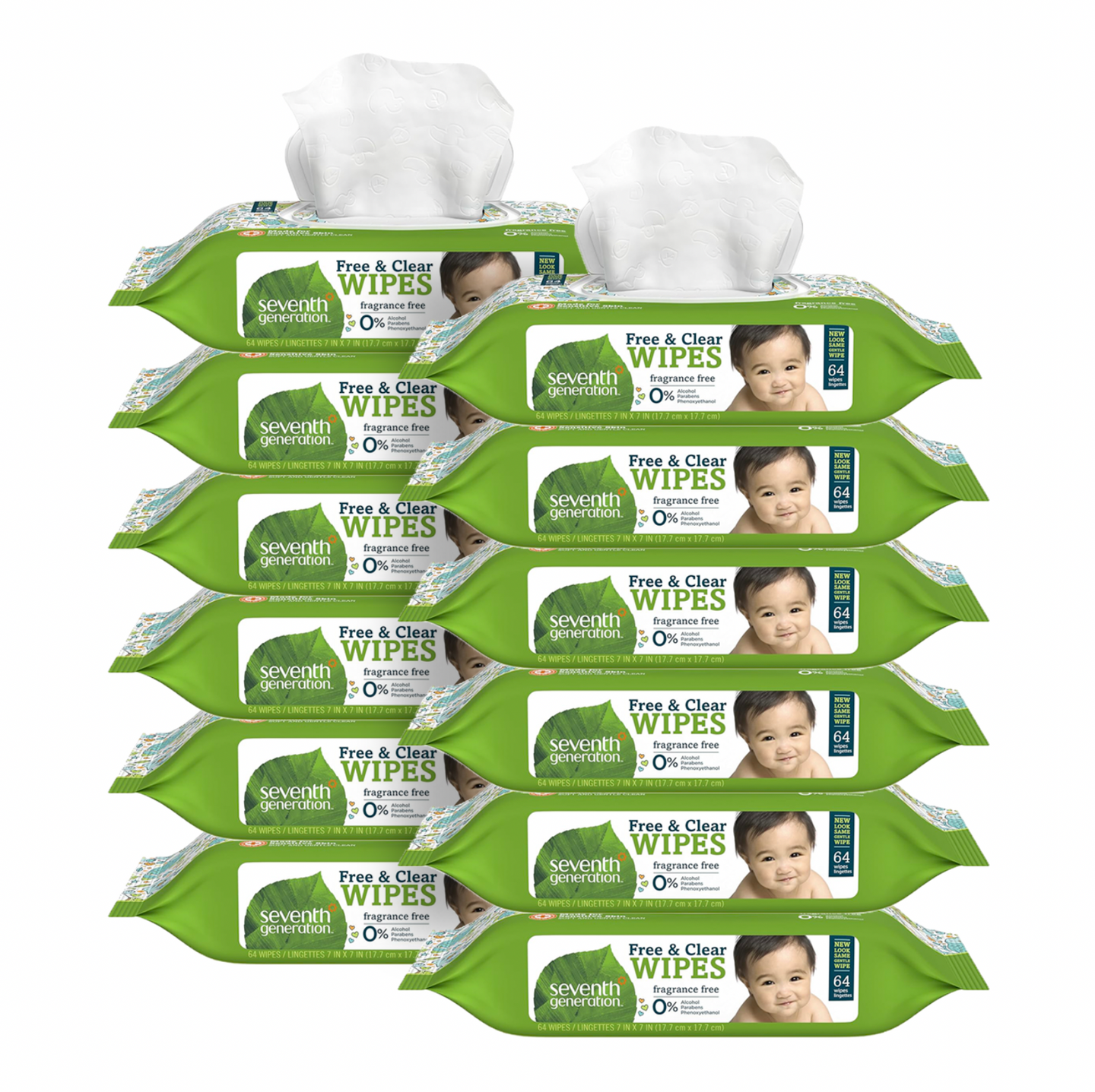Free & Clear Baby Wipes with Flip Top Dispenser, 768ct (12 Packs of 64)