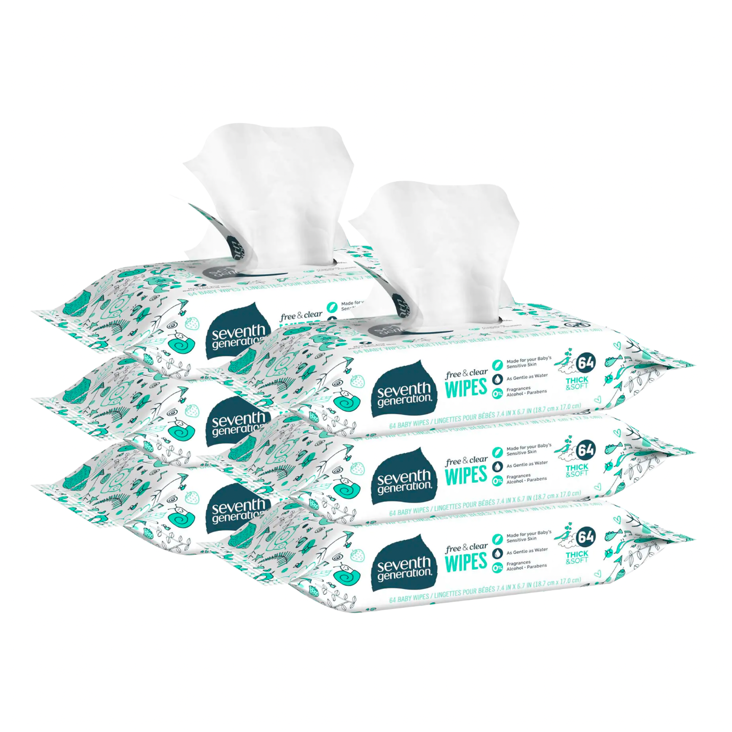 Free & Clear Baby Wipes with Tape Seal, 384ct (6 Packs of 64)