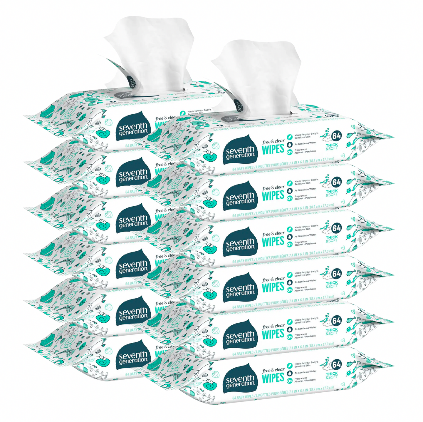 Free & Clear Baby Wipes with Tape Seal, 768ct (12 packs of 64)