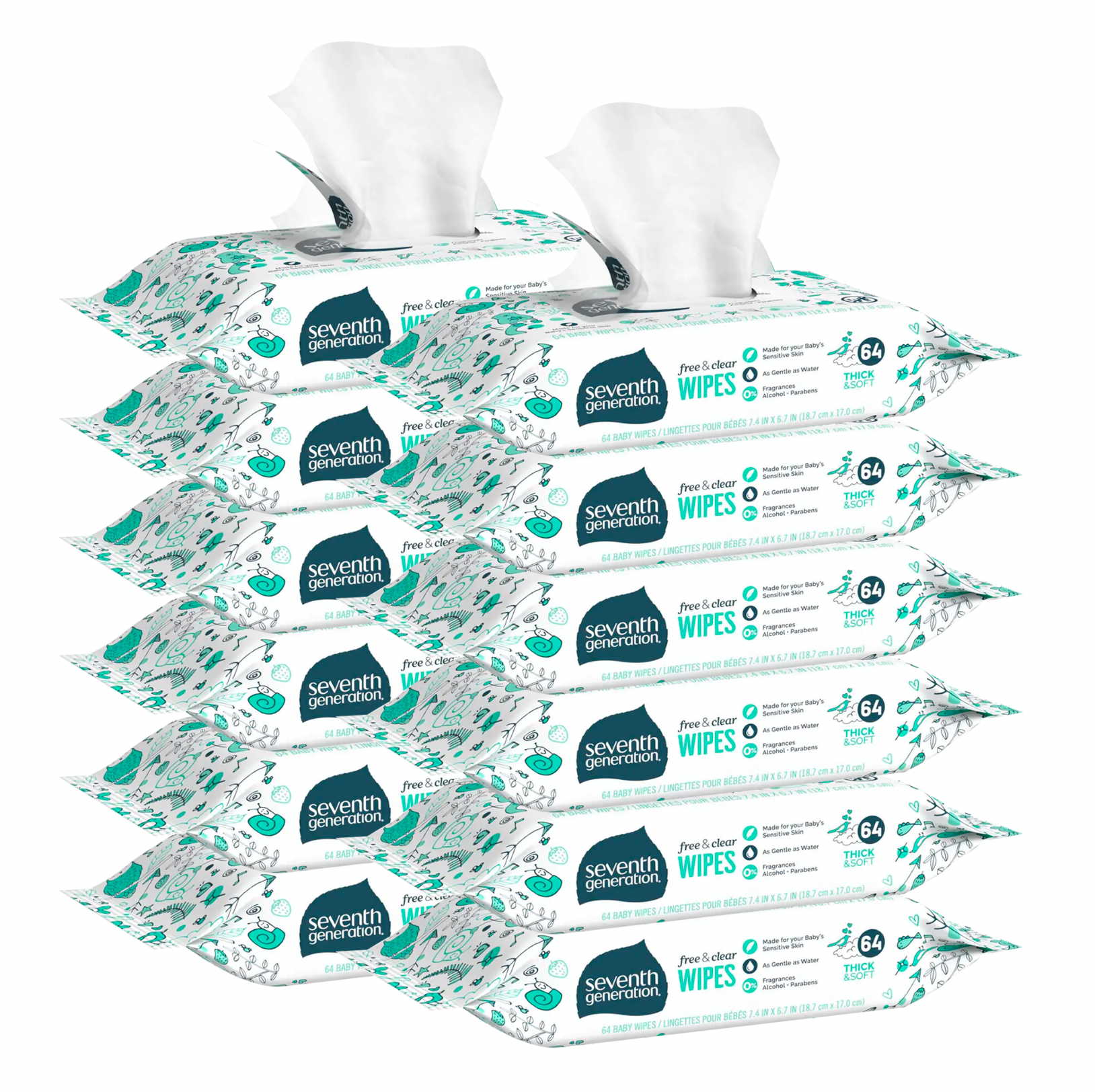 Free & Clear Baby Wipes with Tape Seal, 768ct (12 packs of 64)