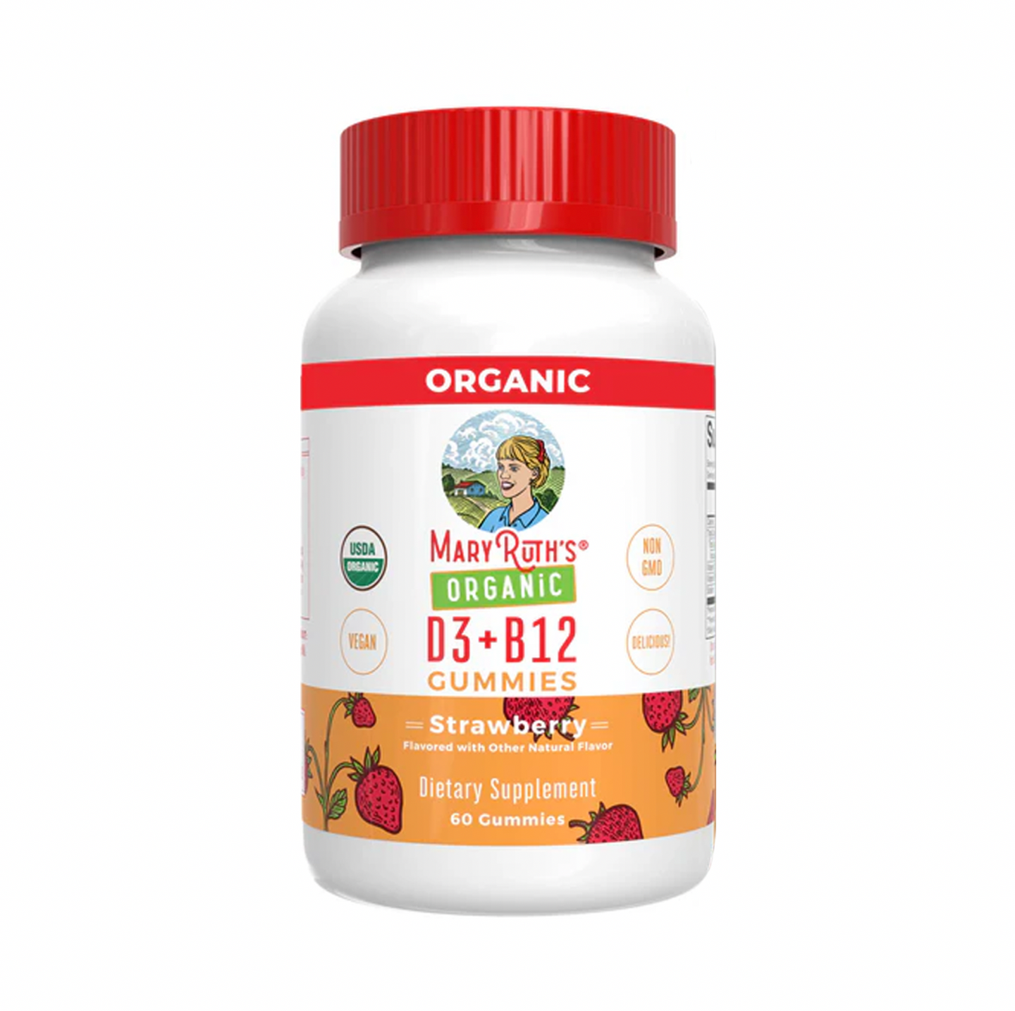 Organic D3+B12 Strawberry Gummies, 60 Servings