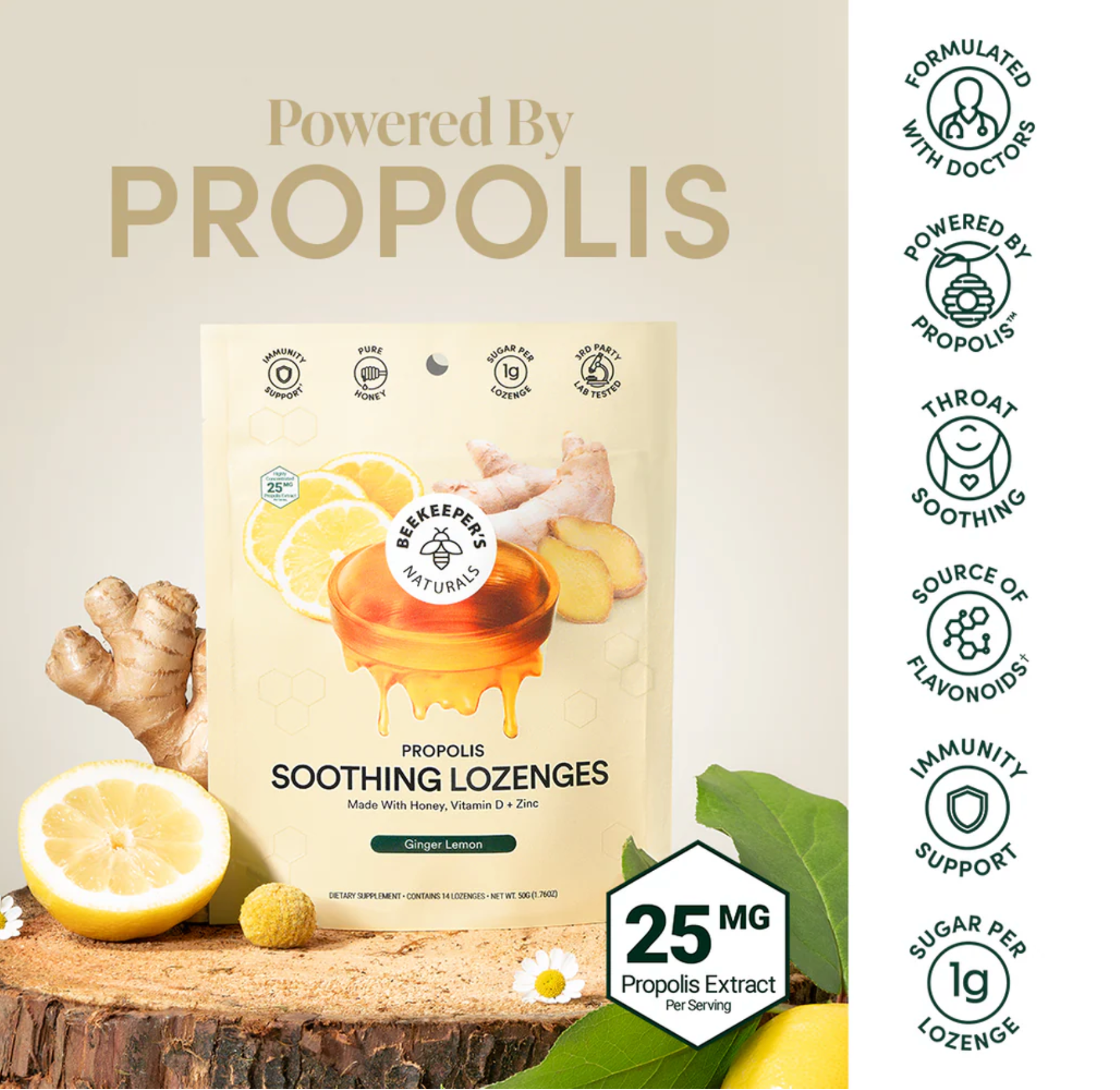 Ginger Lemon Propolis Soothing Lozenges