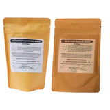 Two bags of BeNat facial masks, including an activated charcoal mask and a mud and arnica mask, offer natural skincare solutions.
