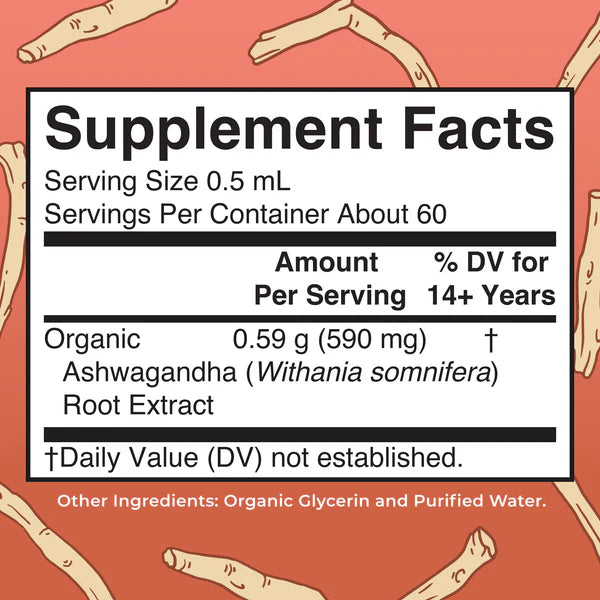 Organic Ashwagandha Root Liquid Drops, 60 Servings