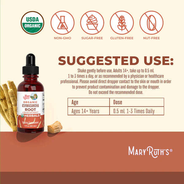 Organic Ashwagandha Root Liquid Drops, 60 Servings
