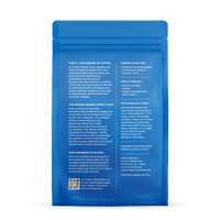 Examine Purity Coffee's blue bag detailing the science, taste profile, and freshness strategy of their Purity CALM organic decaf coffee.
