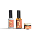 URB Apothecary displays its Willow Cleanser, Lavender Milky Oat serum, and Pot of Gold balm on a white background.
