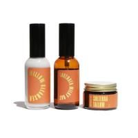 URB Apothecary displays its skincare line featuring Willow Cleanser, Lavender Milky Oat, and Solterra Tallow products.
