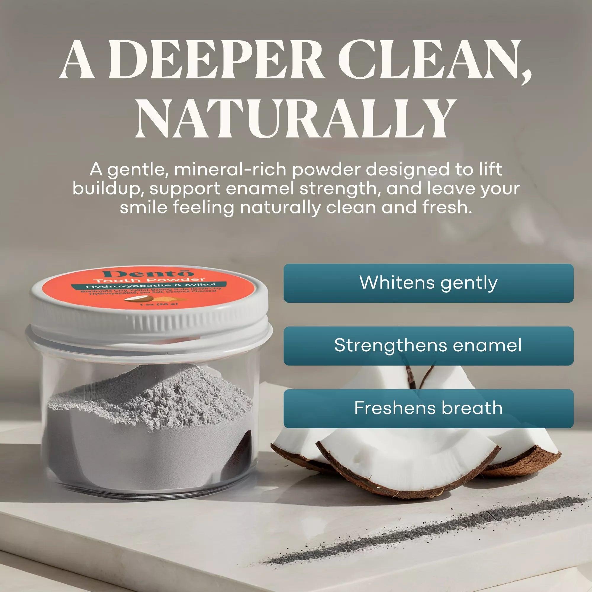 Dentō Remineralizing Tooth Powder - Gentle Whitening and Oral Microbiome Support