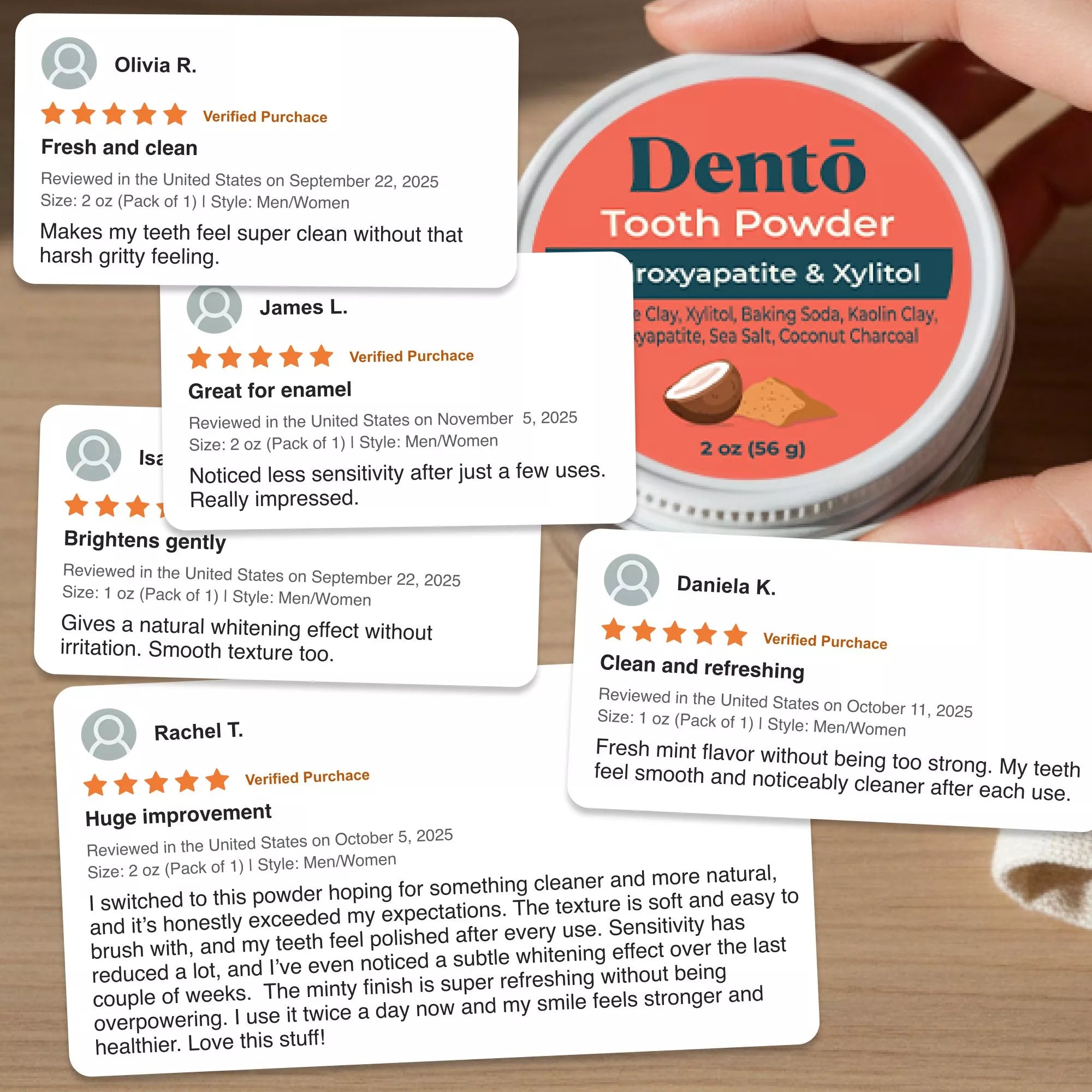 Dentō Remineralizing Tooth Powder - Gentle Whitening and Oral Microbiome Support