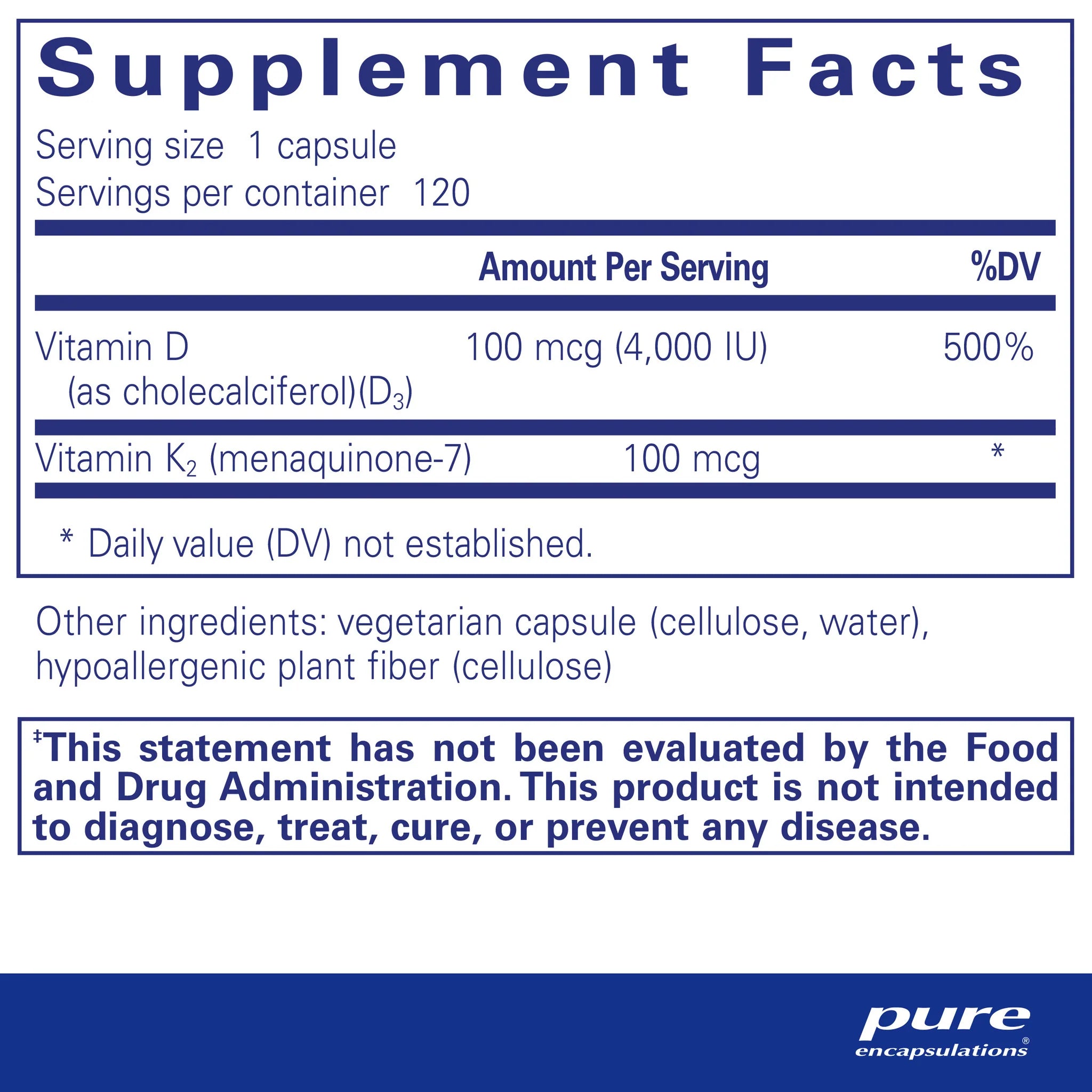 Vitamin D3 K2, 120 Servings