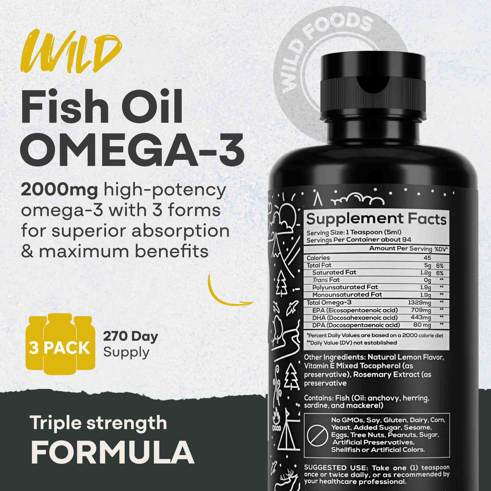 Fish Oil Liquid - Omega-3 DHA, EPA, DPA