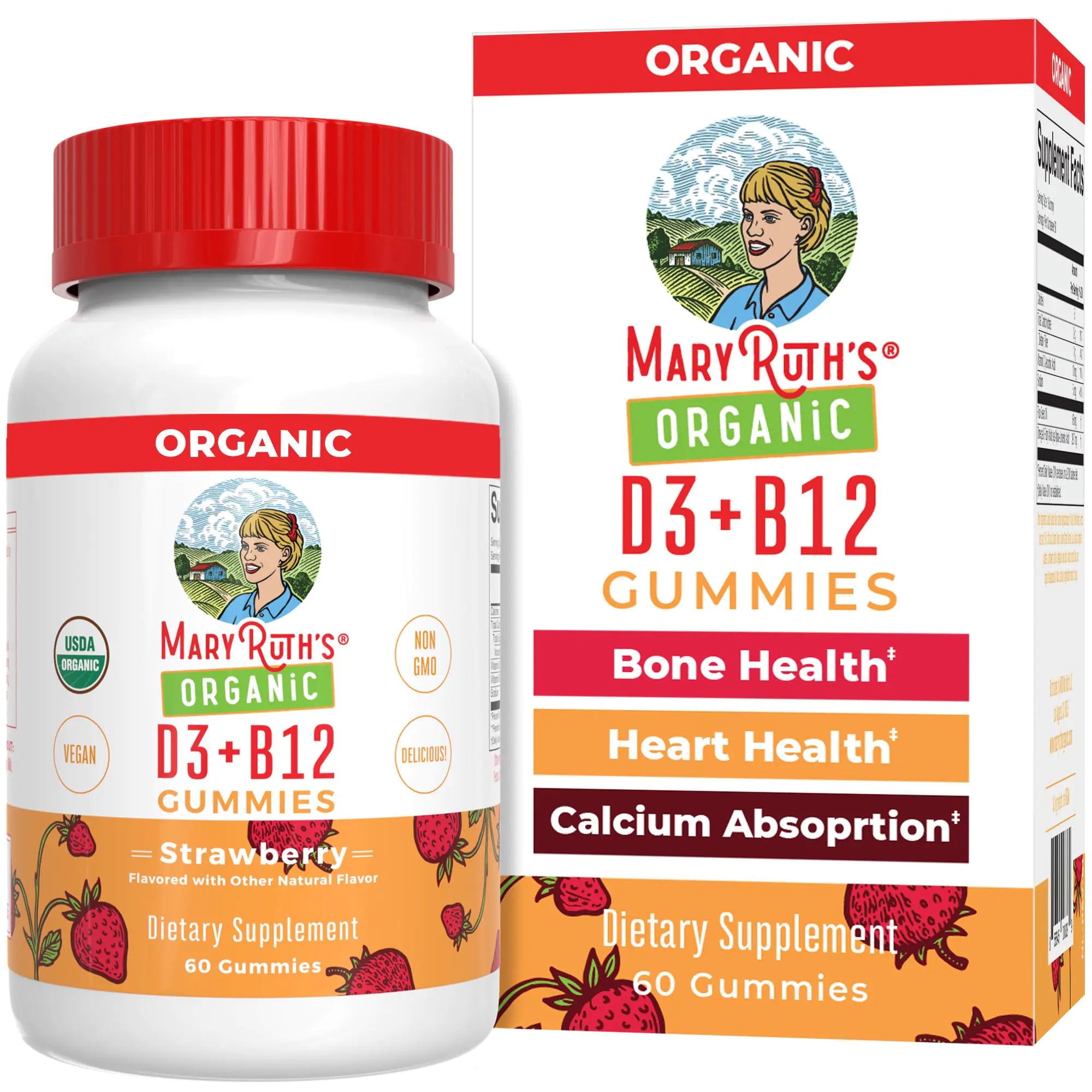 Organic D3+B12 Strawberry Gummies, 60 Servings