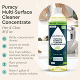 Puracy Multi-Surface Cleaner Concentrate promises a plant-powered, streak-free clean in a 16-ounce bottle making one gallon of solution.
