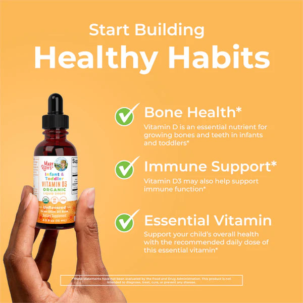 Infant & Toddler Vitamin D3 Organic Liquid Drops, up to 90 Servings