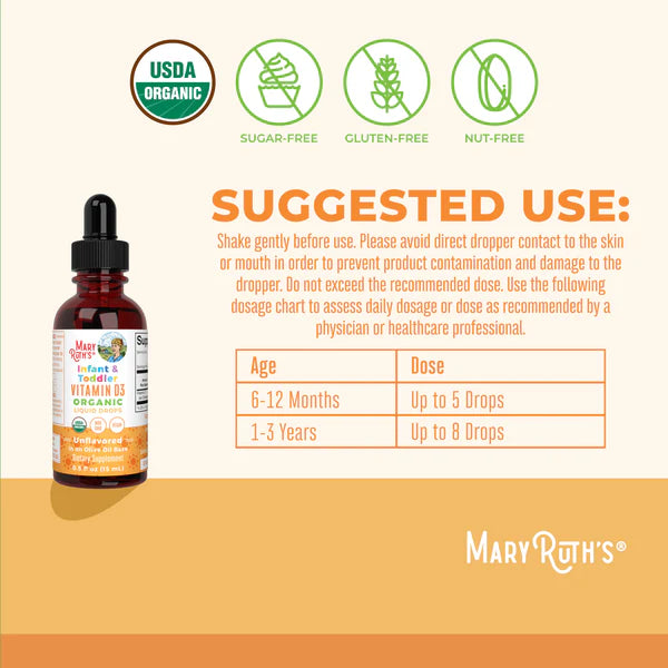 Infant & Toddler Vitamin D3 Organic Liquid Drops, up to 90 Servings