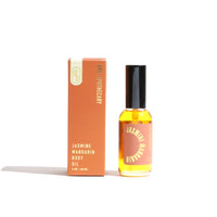 Urb Apothecary presents its Jasmine Mandarin Body Oil in a sleek bottle and matching box.
