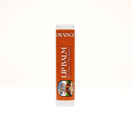 Showcases orange-flavored lip balm with raw honey and beeswax by Register Family Bee Farm.
