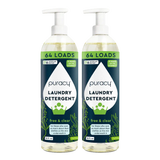 Two bottles of Puracy free and clear laundry detergent promise 64 loads using superplant enzymes.
