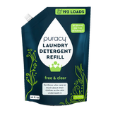 Puracy's free and clear laundry detergent refill pouch promises 192 loads and highlights its #1 brand status online.
